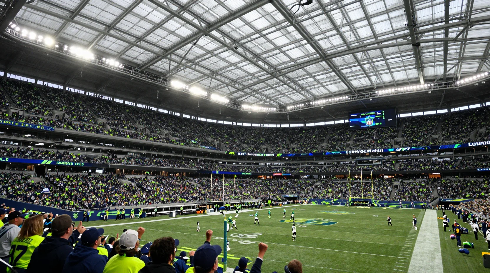 Visual representation of the NFC Championship matchup between Rams and Seahawks at Lumen Field