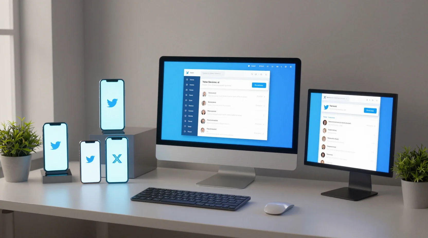 Visual representation of prolific social media activity with glowing screens and streaming data