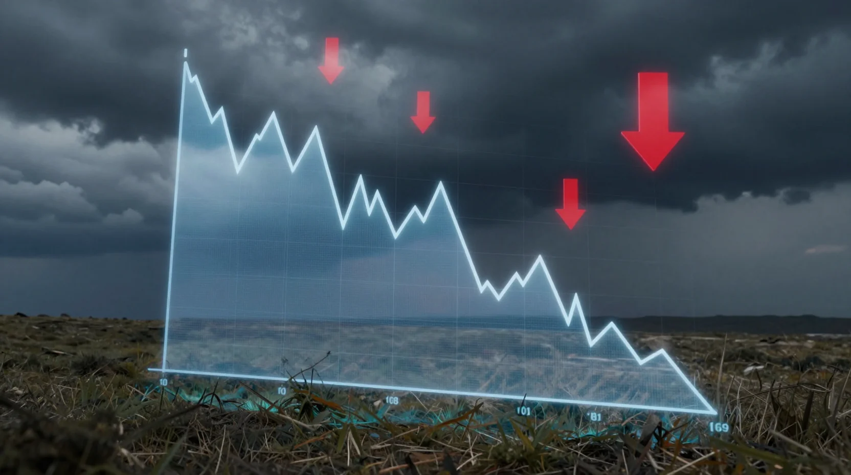 Bitcoin price decline visualization with bearish market indicators
