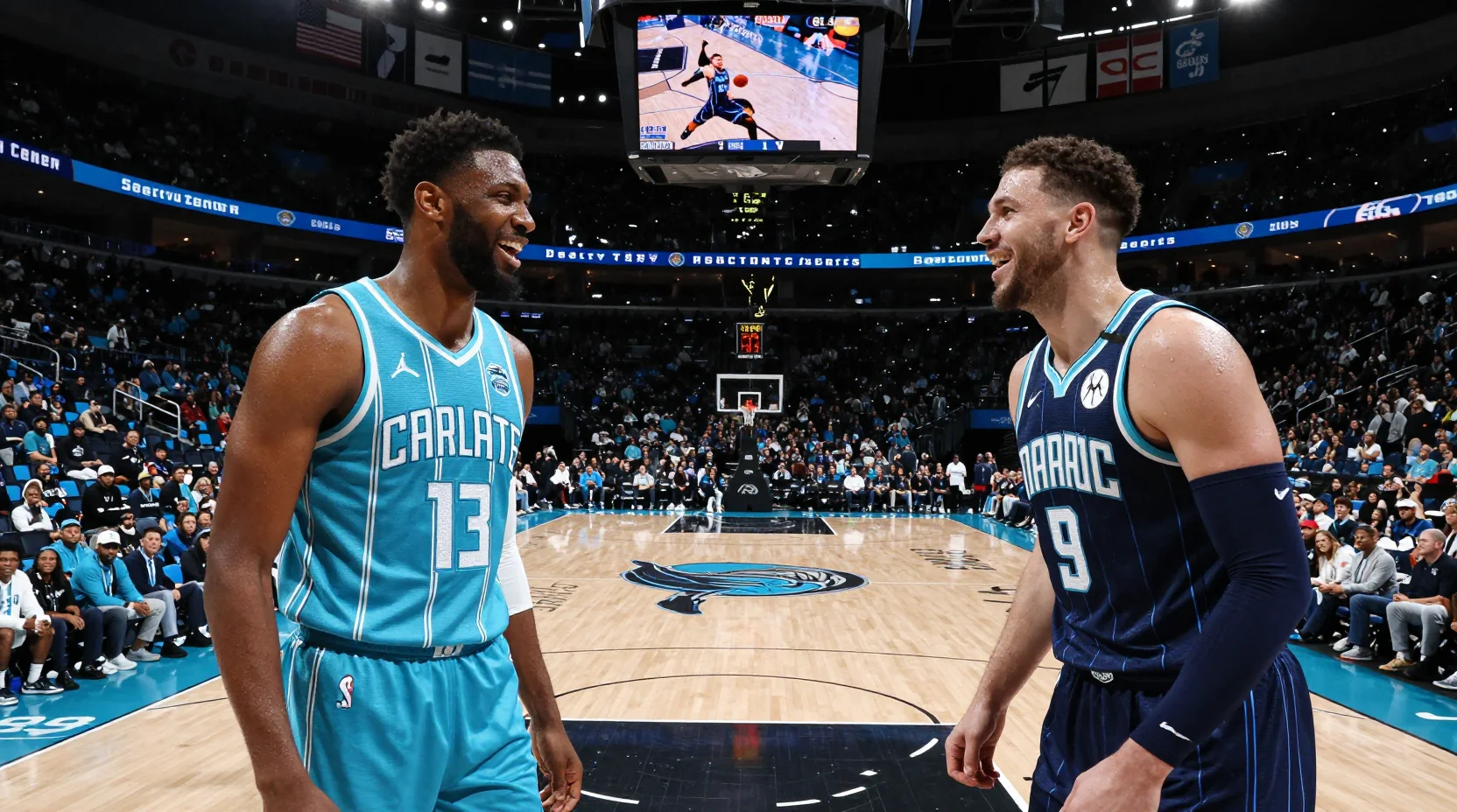 NBA game scene between Charlotte Hornets and Orlando Magic