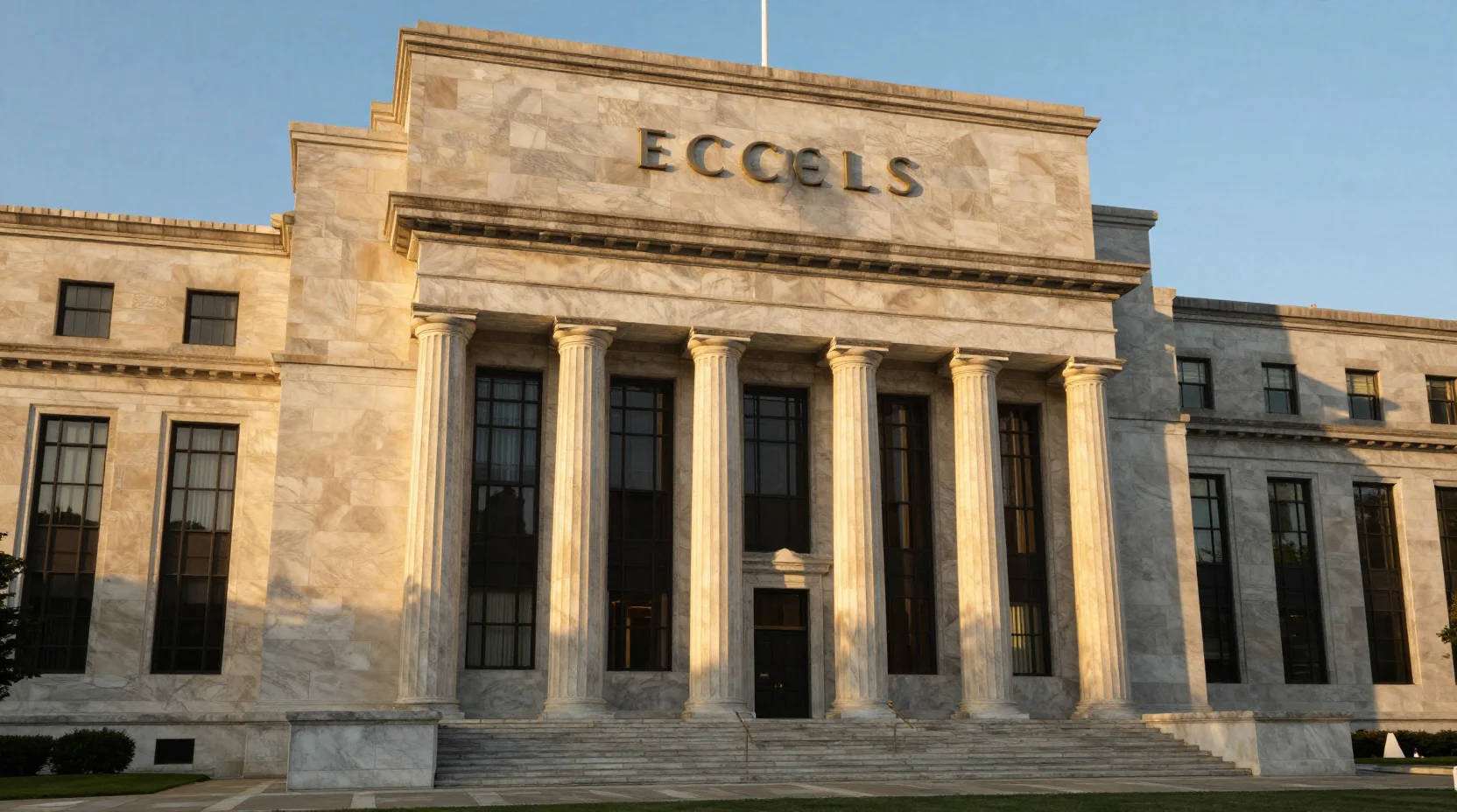 Federal Reserve Building at golden hour symbolizing institutional monetary policy authority