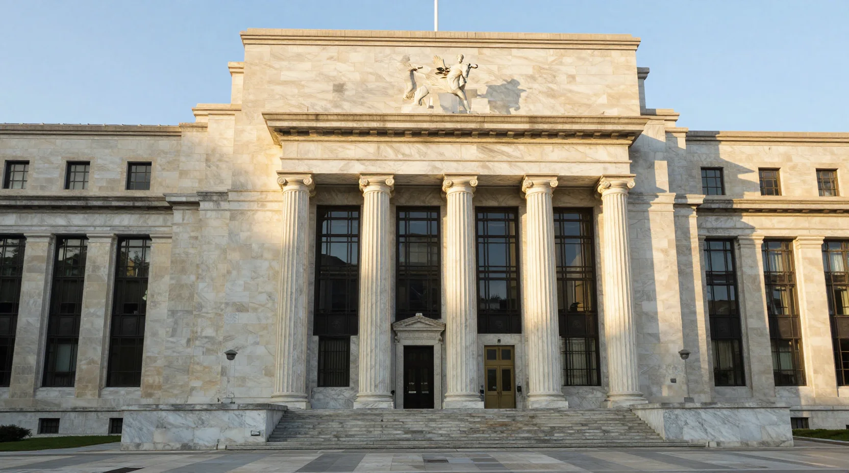 Federal Reserve building at golden hour, symbolizing the weight of monetary policy decisions