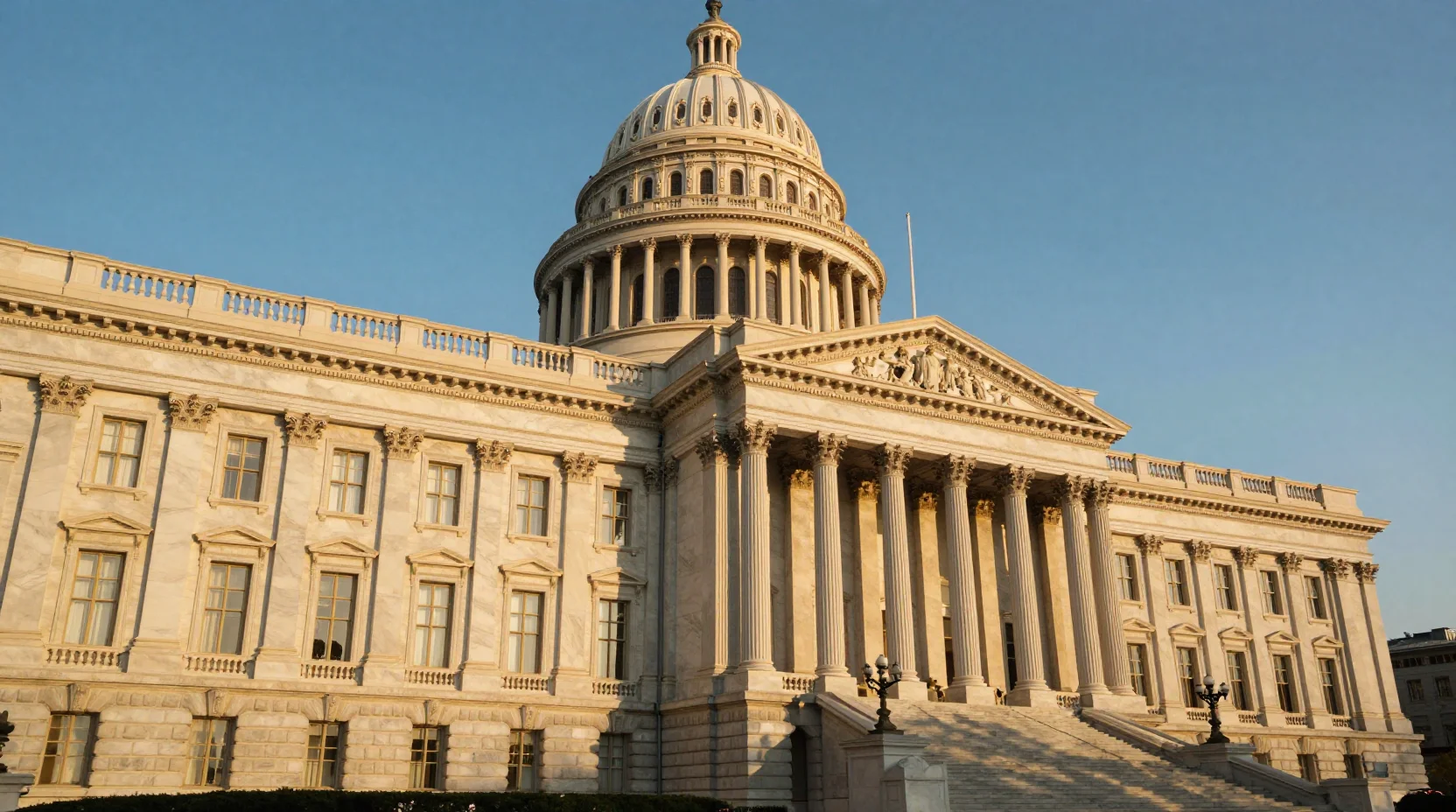 Government building at golden hour symbolizing political transition and leadership transition