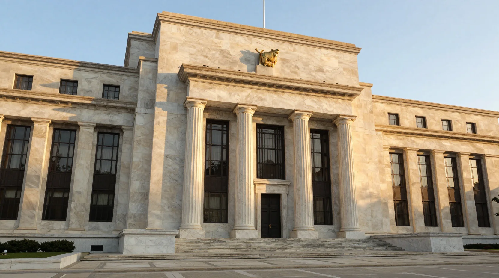 Federal Reserve building at golden hour, symbolizing monetary policy decisions