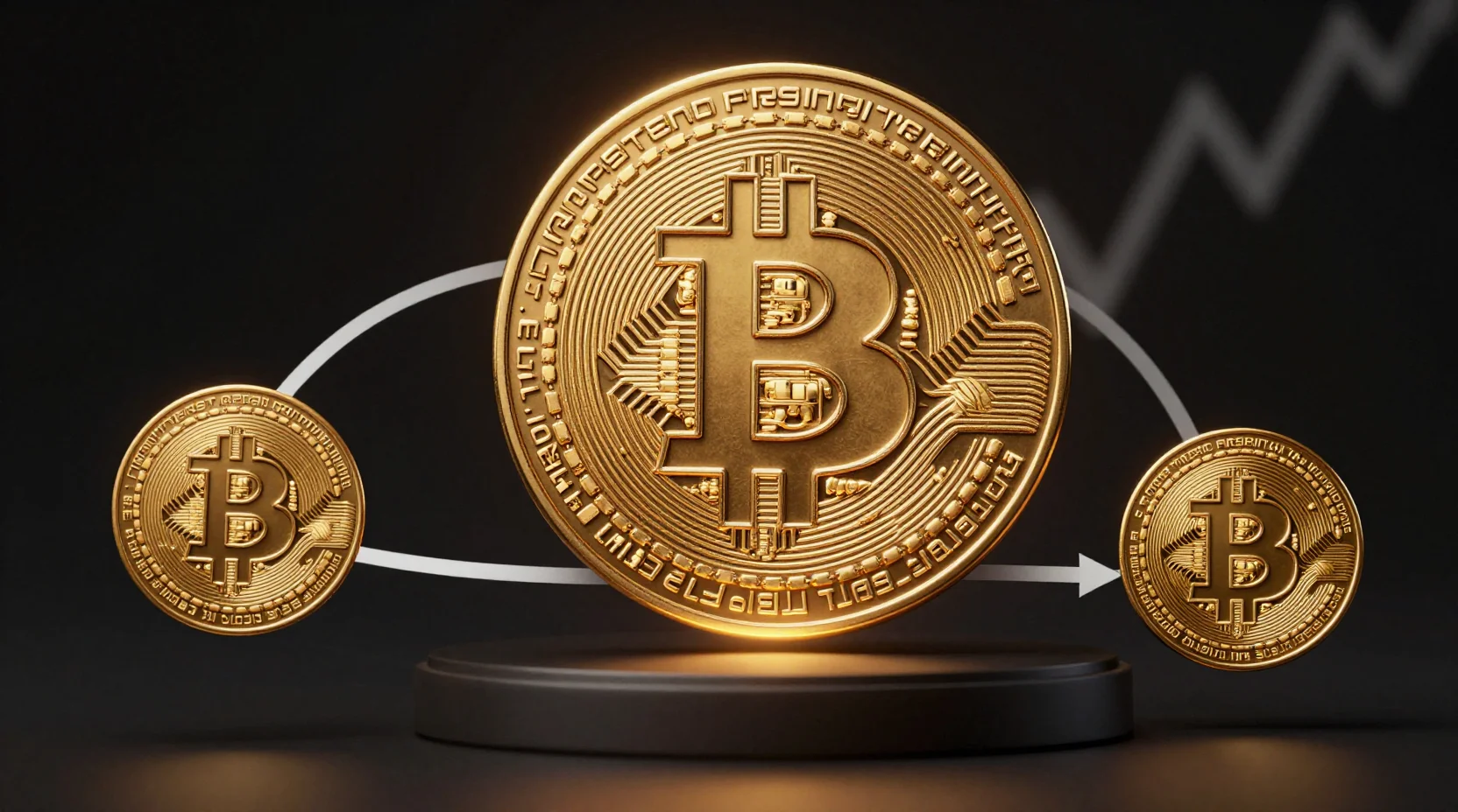 Visualization of Bitcoin breaking free from its four-year cycle with golden light rising upward