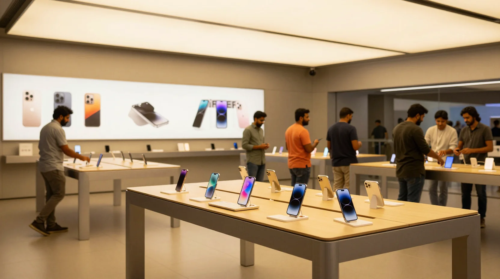 Apple store in Mumbai with golden lighting