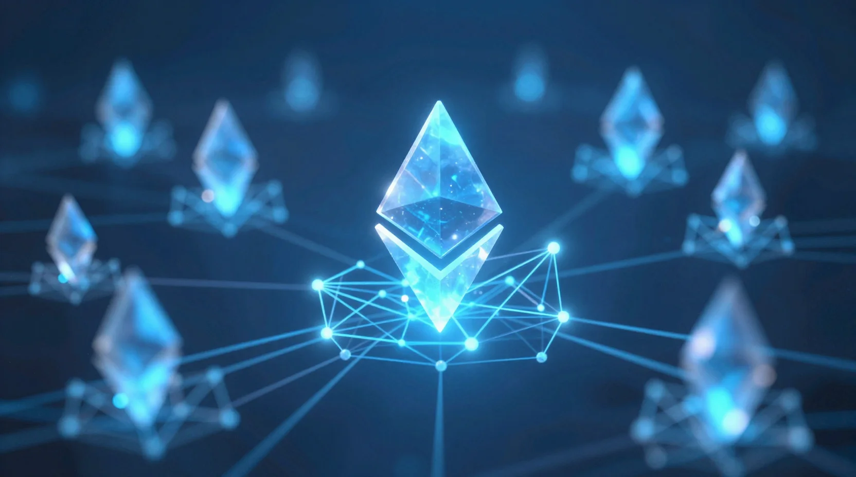 Ethereum network visualization showing interconnected blockchain nodes