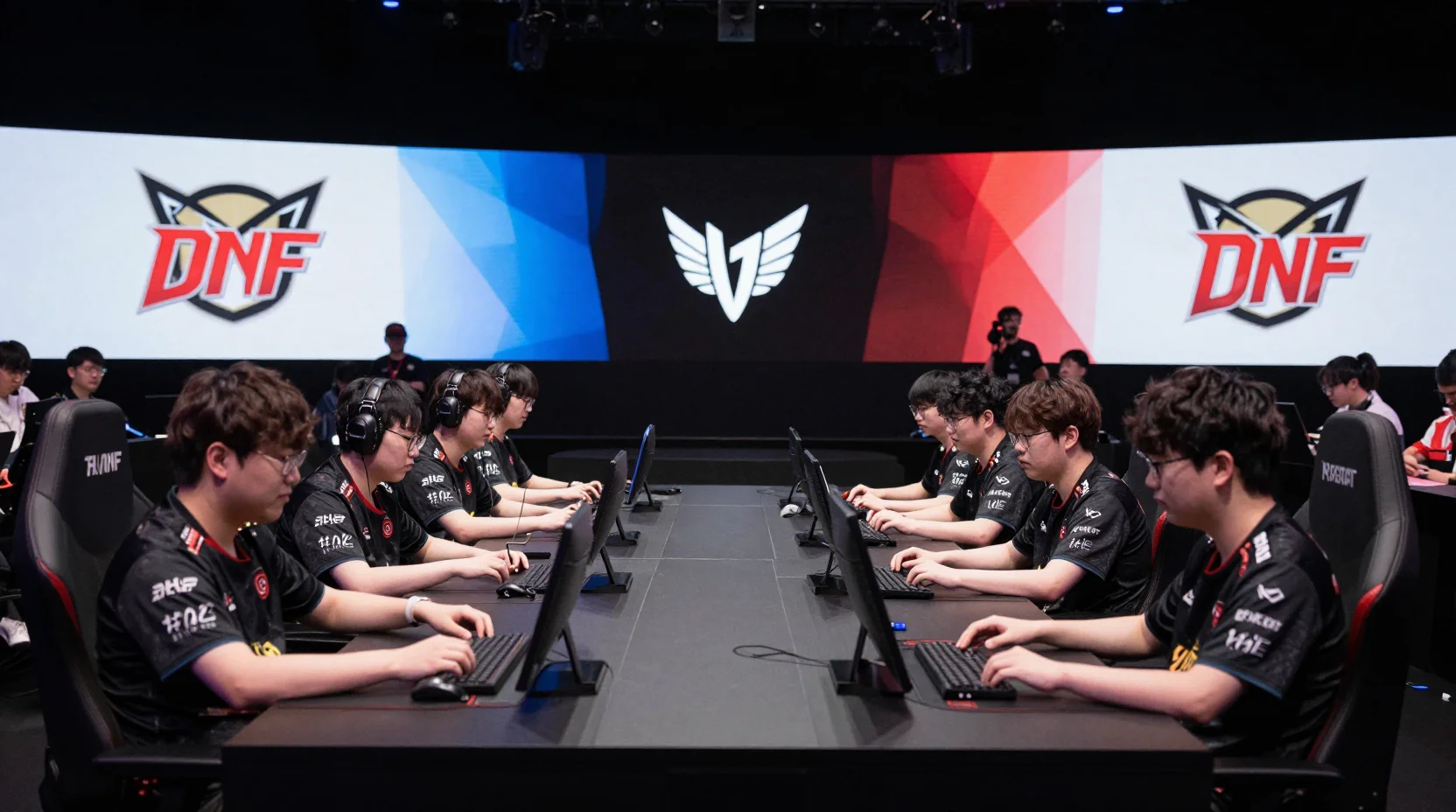 Esports arena with League of Legends competition between Korean teams