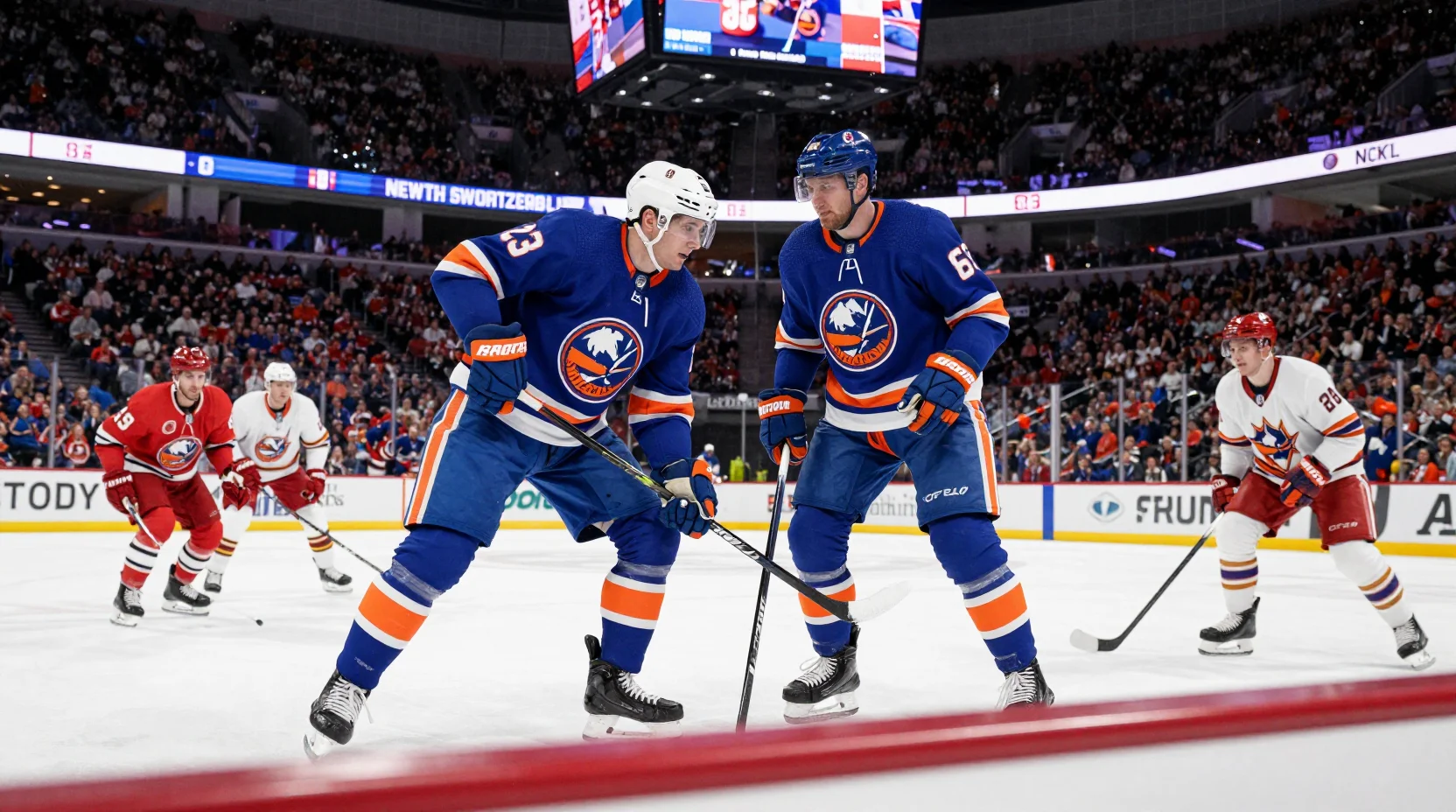 Intense NHL game action between Sabres and Islanders