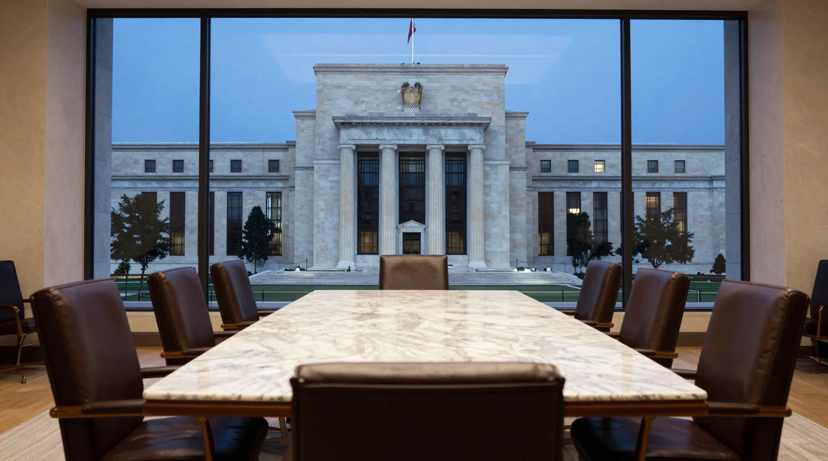 Federal Reserve boardroom at dusk