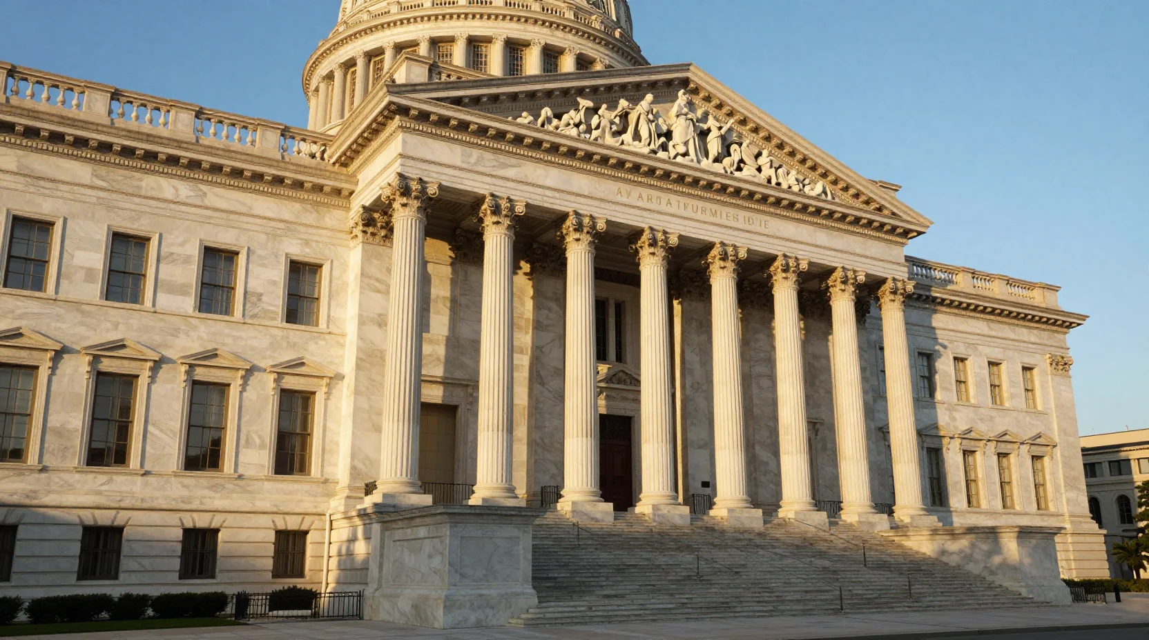 Federal Reserve building at golden hour, symbolizing institutional authority and economic decision-making