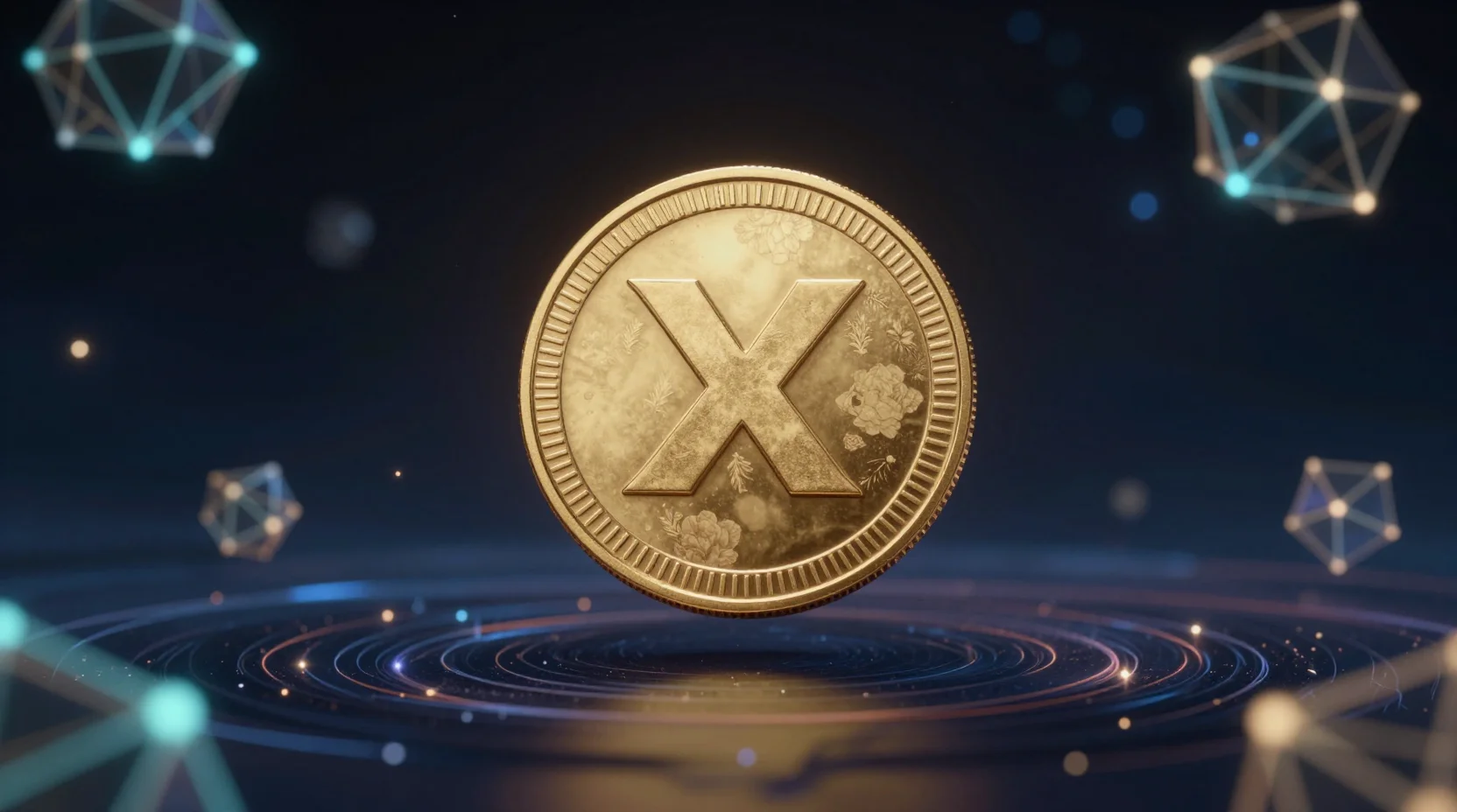 XRP cryptocurrency in cosmic digital void