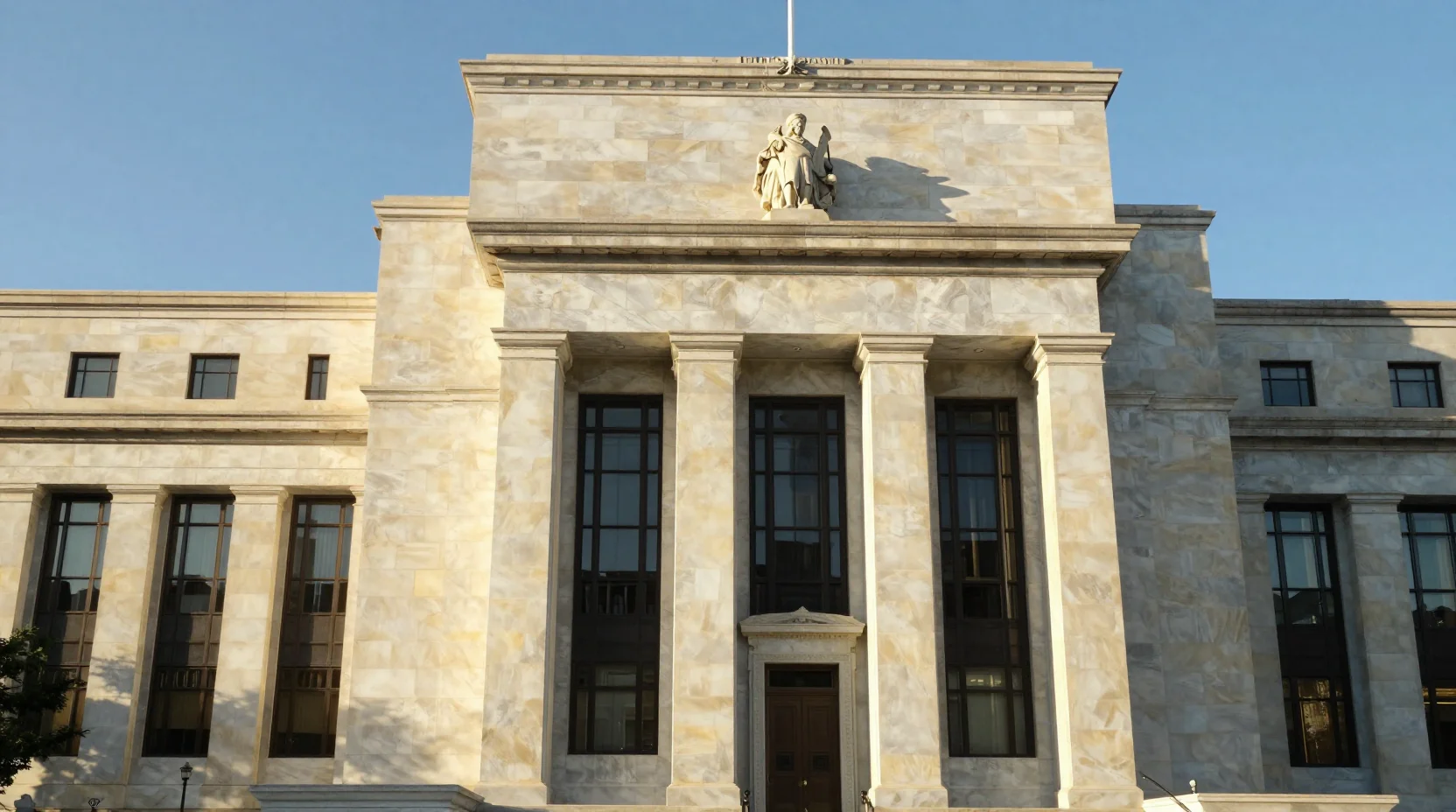 Federal Reserve Building at golden hour representing institutional stability