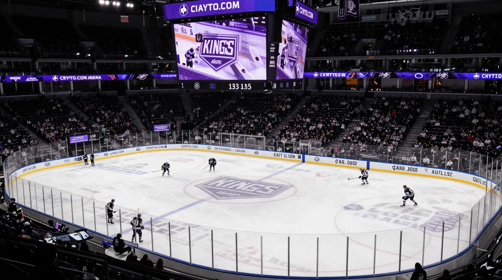 Dramatic NHL hockey scene at Crypto.com Arena with Kings crowd energy