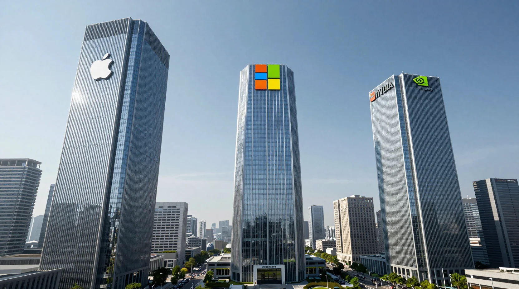 Visualization of three tech giants competing for market cap dominance