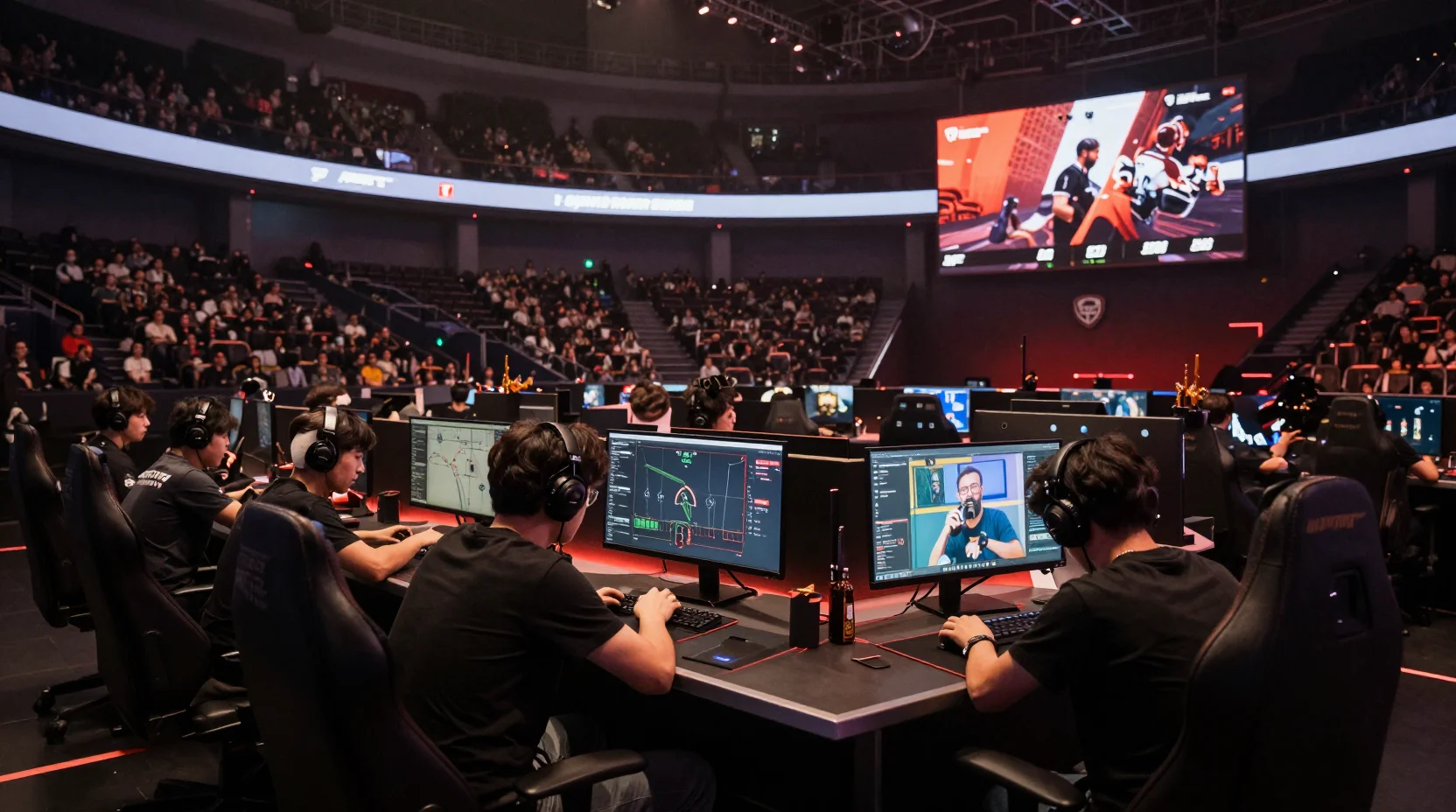 Dramatic esports arena during intense Counter-Strike 2 match