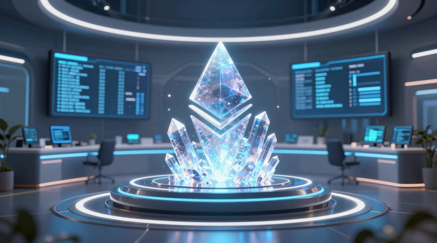 Ethereum digital trading landscape with holographic charts