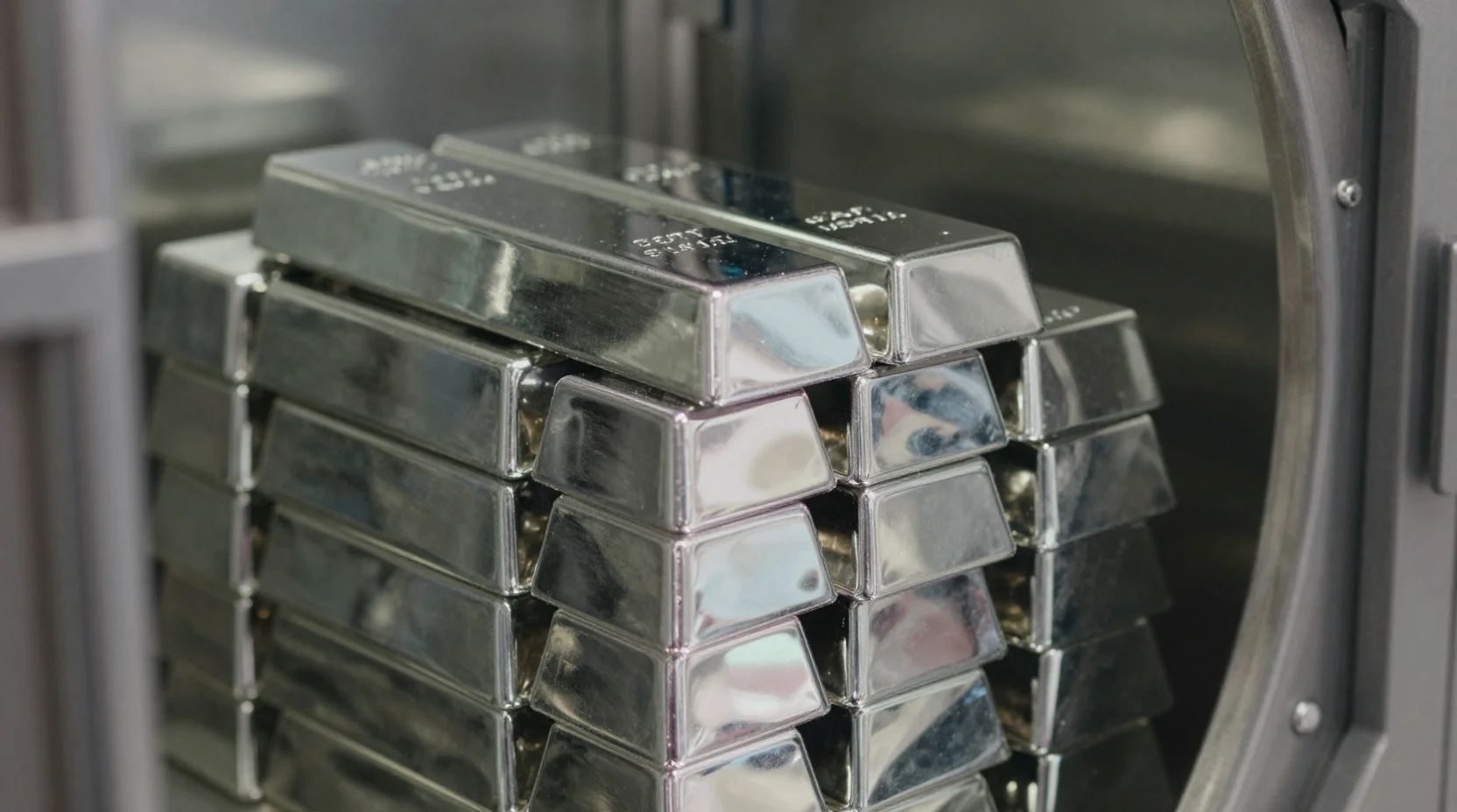 Silver bars in secure vault representing precious metals market