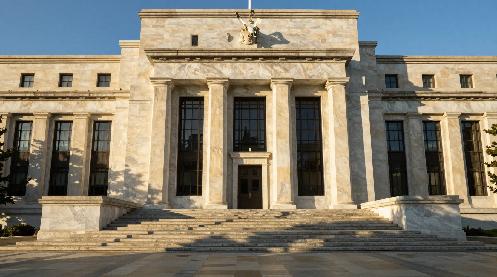 Federal Reserve building at golden hour, symbolizing monetary policy deliberation