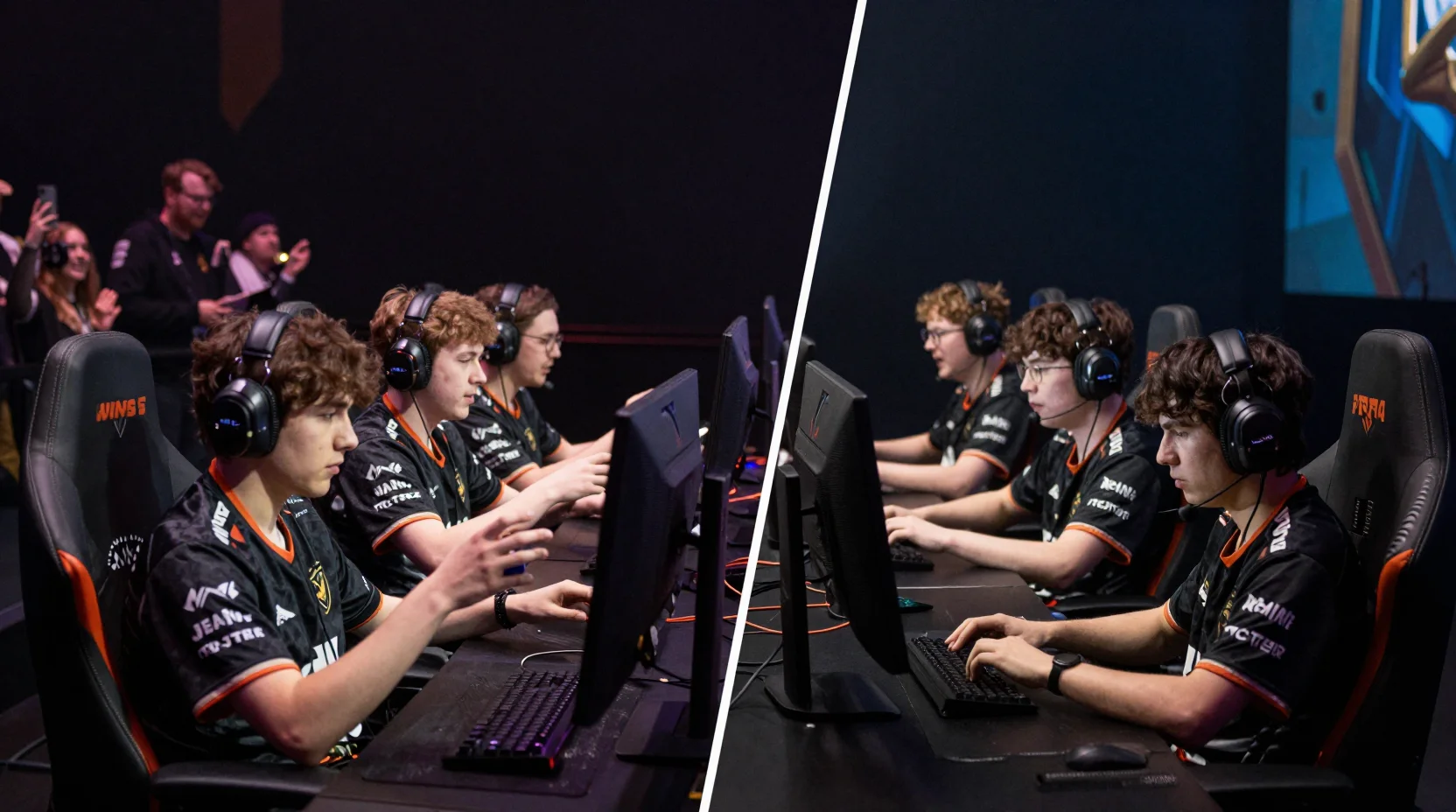 Intense League of Legends esports arena moment showing the competitive atmosphere between Ninjas in Pyjamas and Team WE