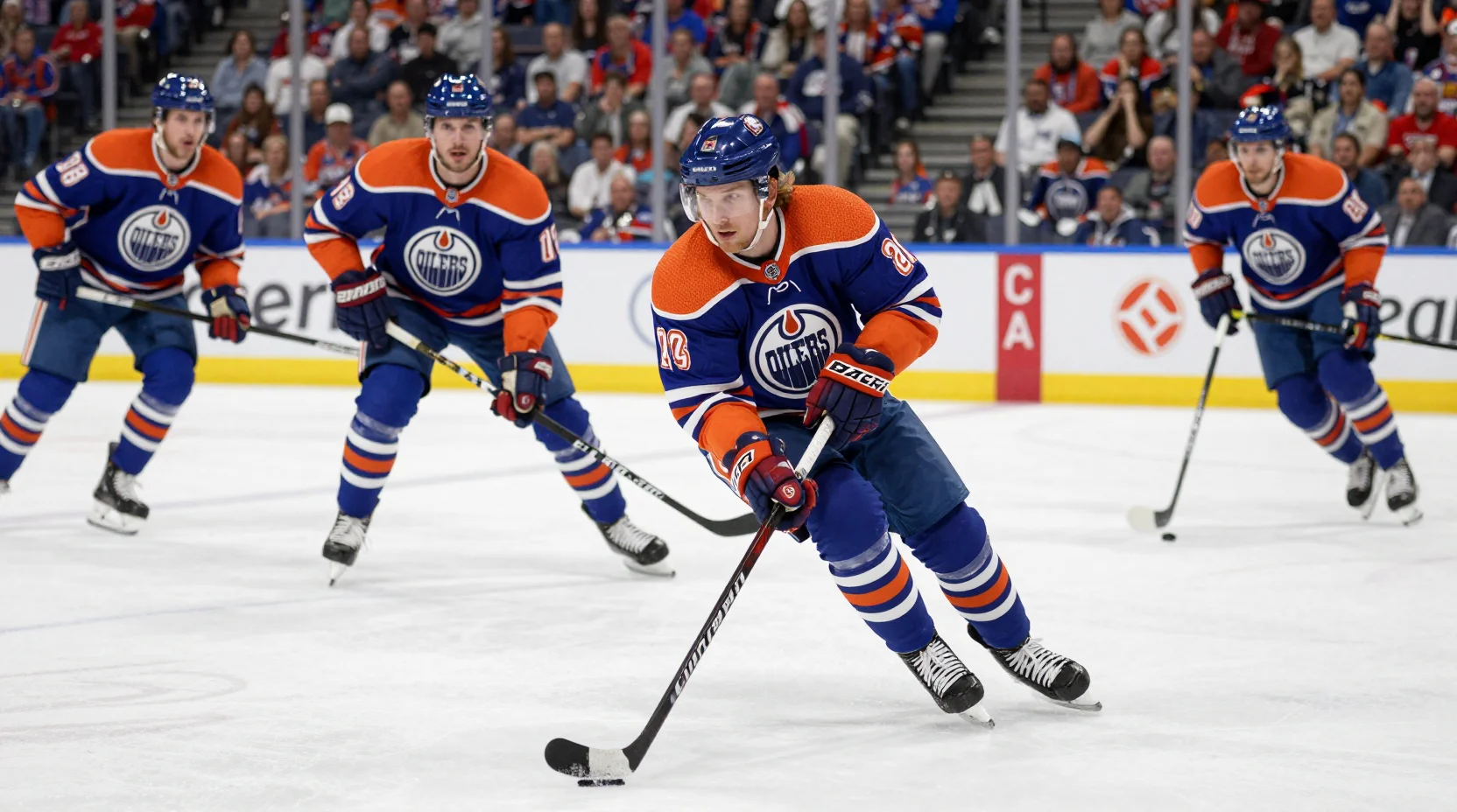 Edmonton Oilers offensive drive during NHL game action
