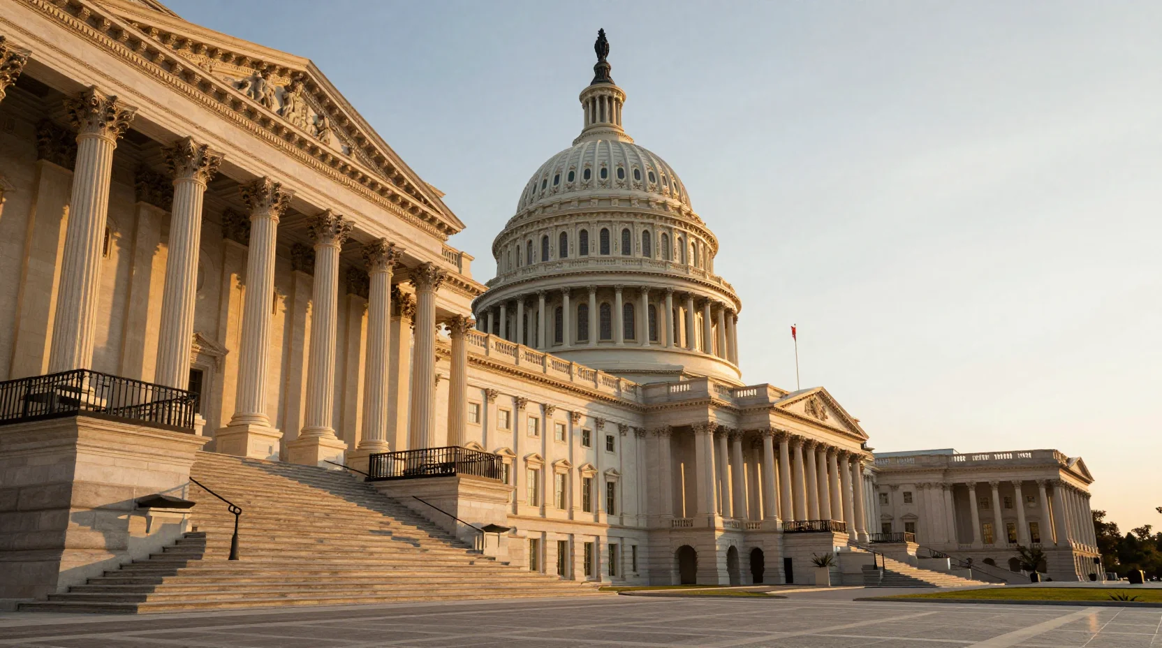 The United States Capitol building at golden hour, symbolizing the weight of governance and the urgency of the funding deadline