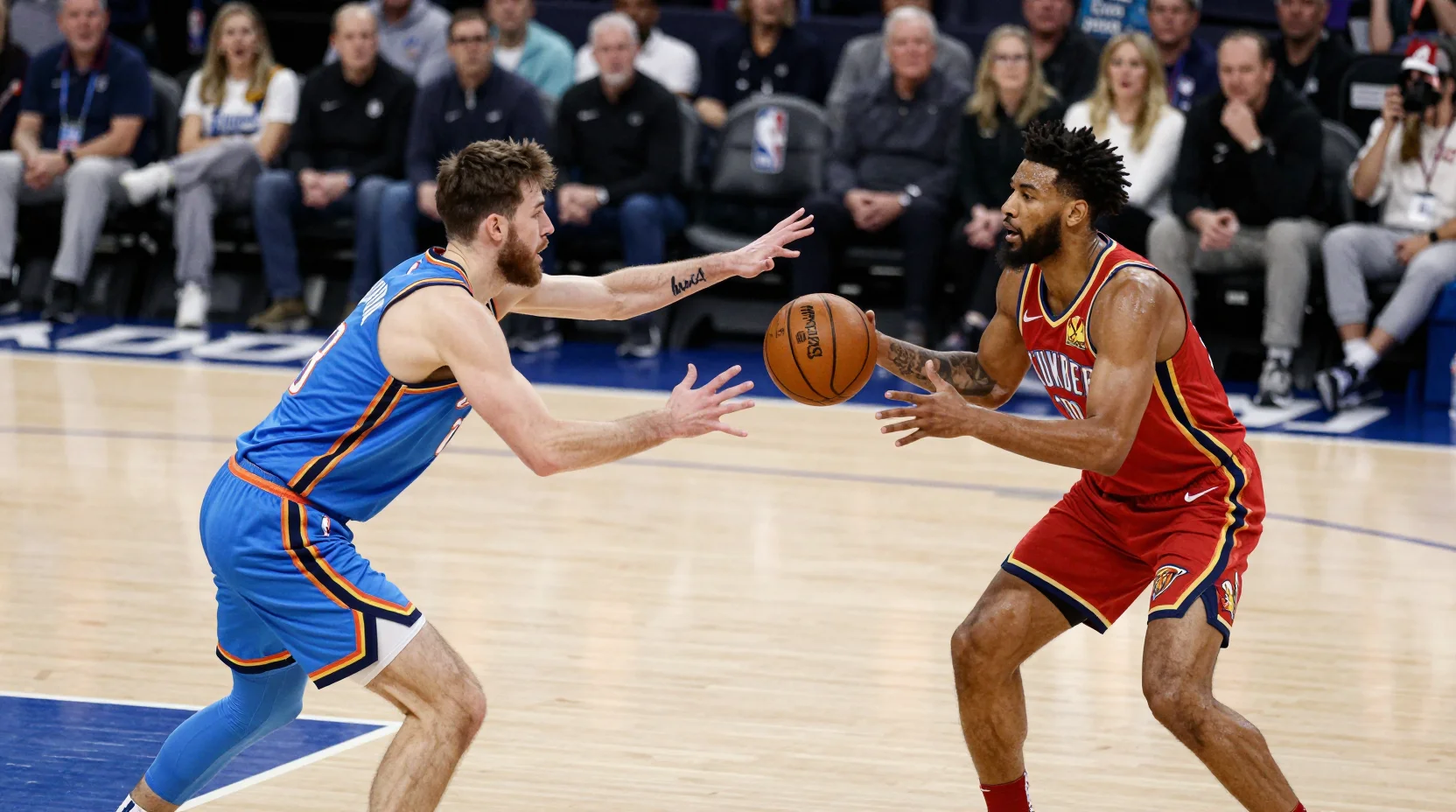 NBA game moment showing Thunder dealing with injury while Pelicans prepare to capitalize