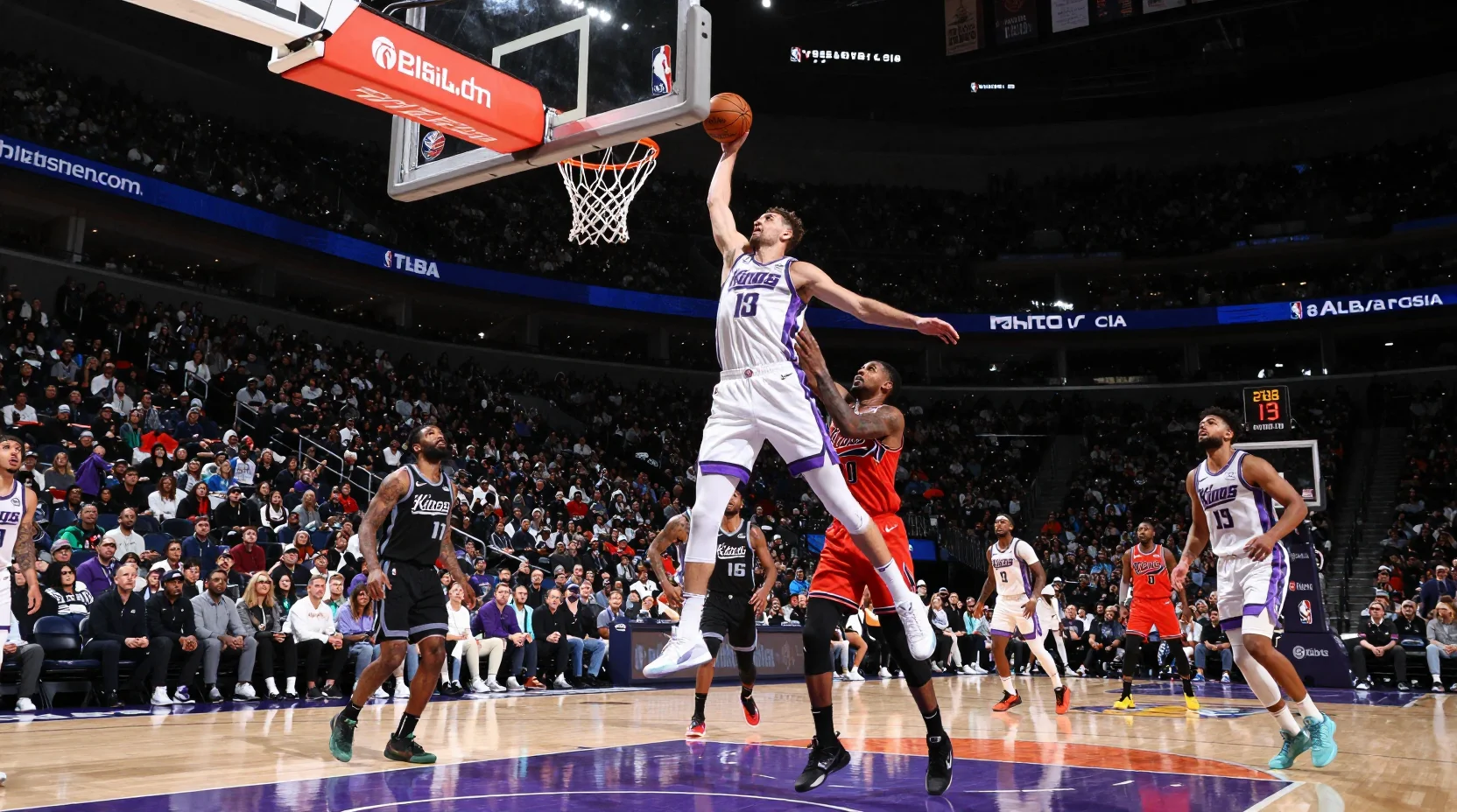 NBA basketball arena scene showing Kings vs Knicks matchup intensity