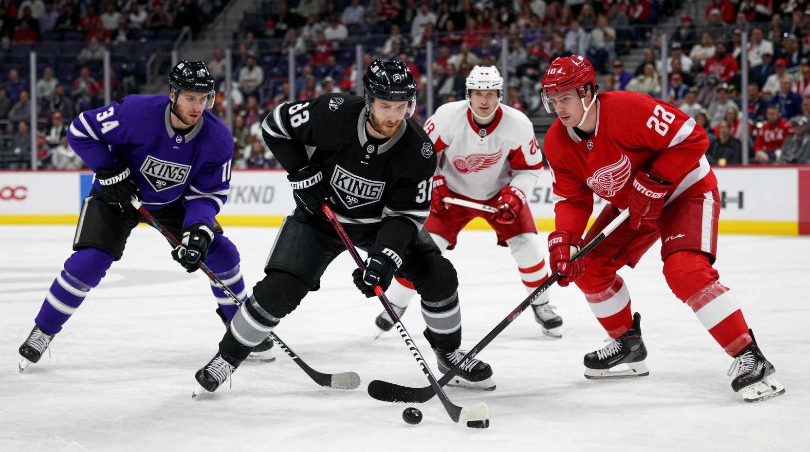 NHL hockey game action between Los Angeles Kings and Detroit Red Wings