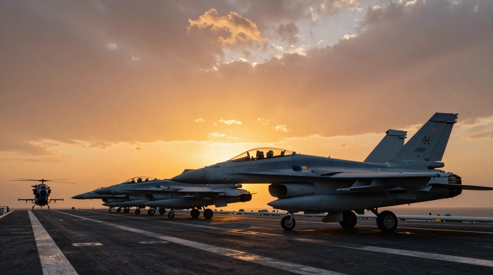 US military readiness - fighter jets and command center at sunset
