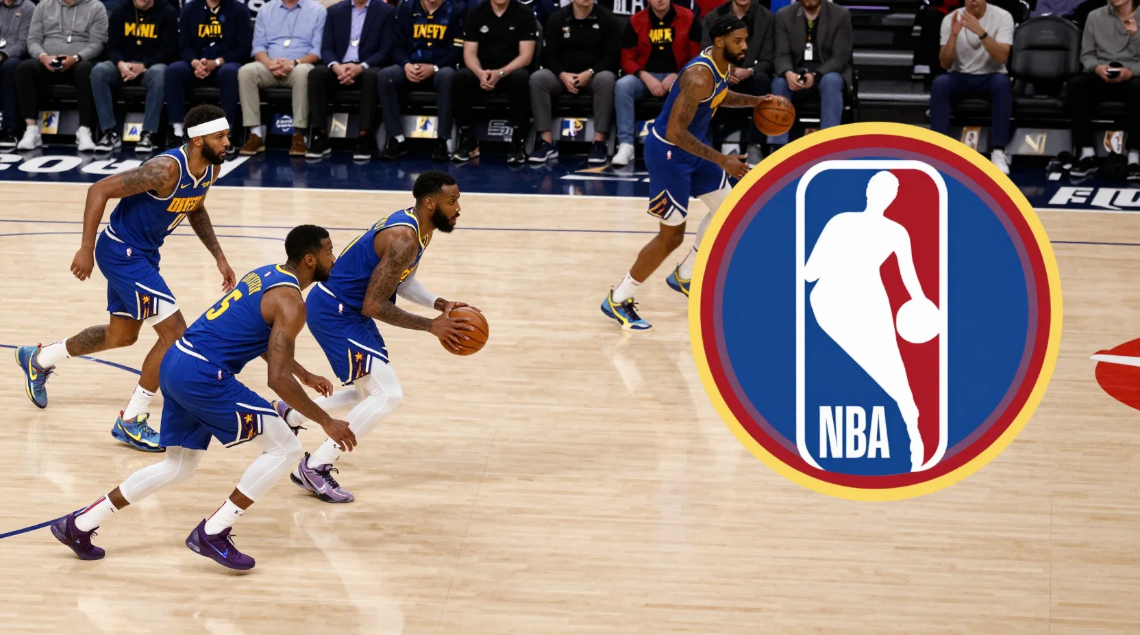 NBA basketball arena scene showing competitive matchup between two teams