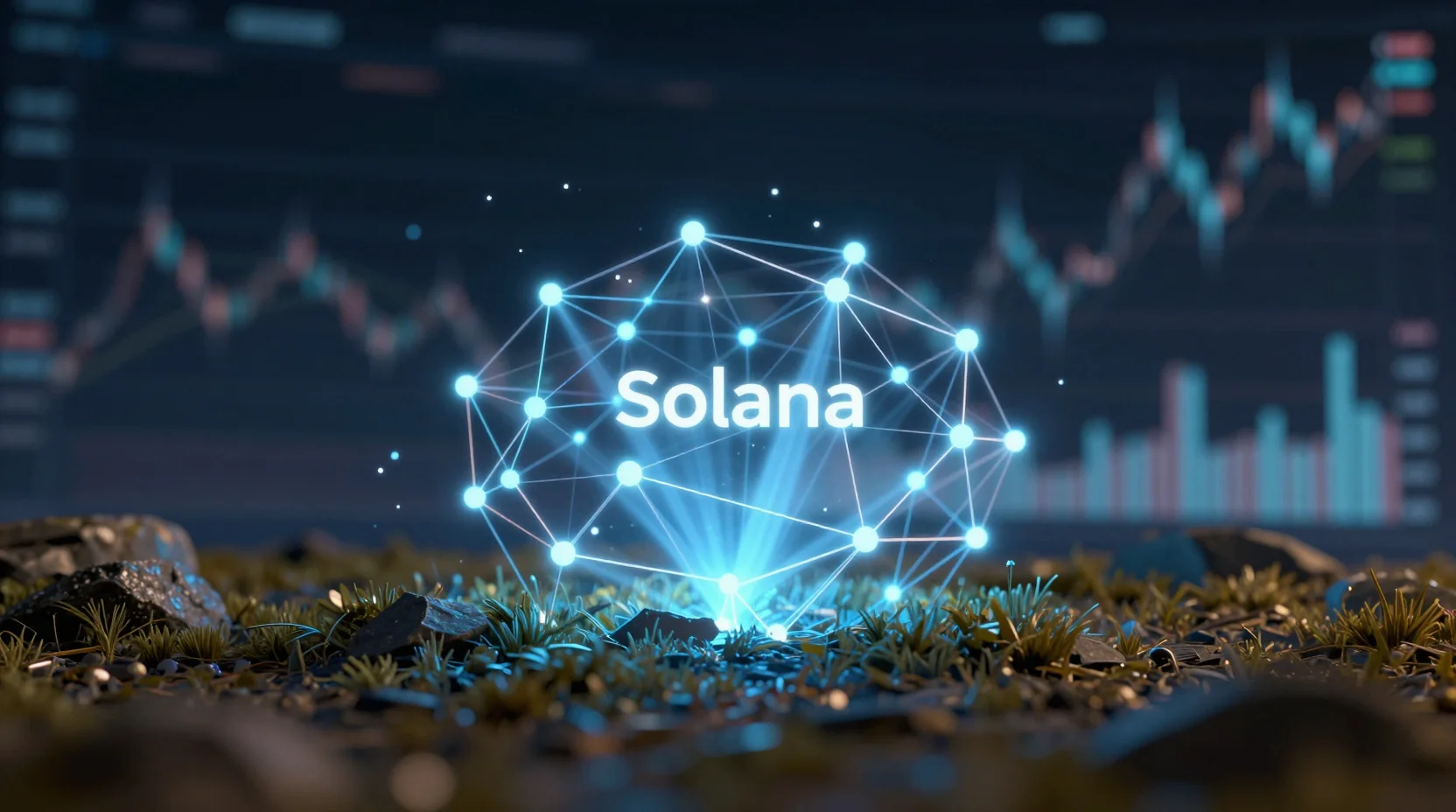 Solana blockchain network visualization showing price dynamics
