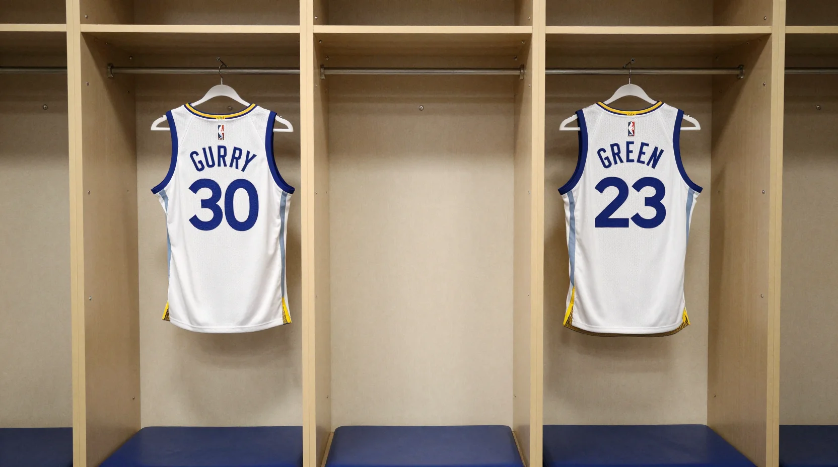 Empty Warriors locker room symbolizing absence of key players