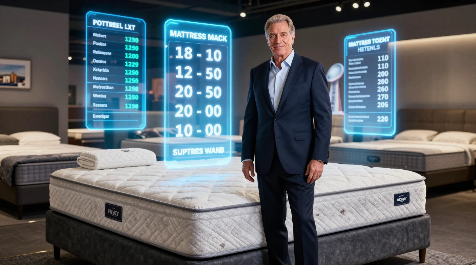 Mattress Mack furniture showroom with betting imagery