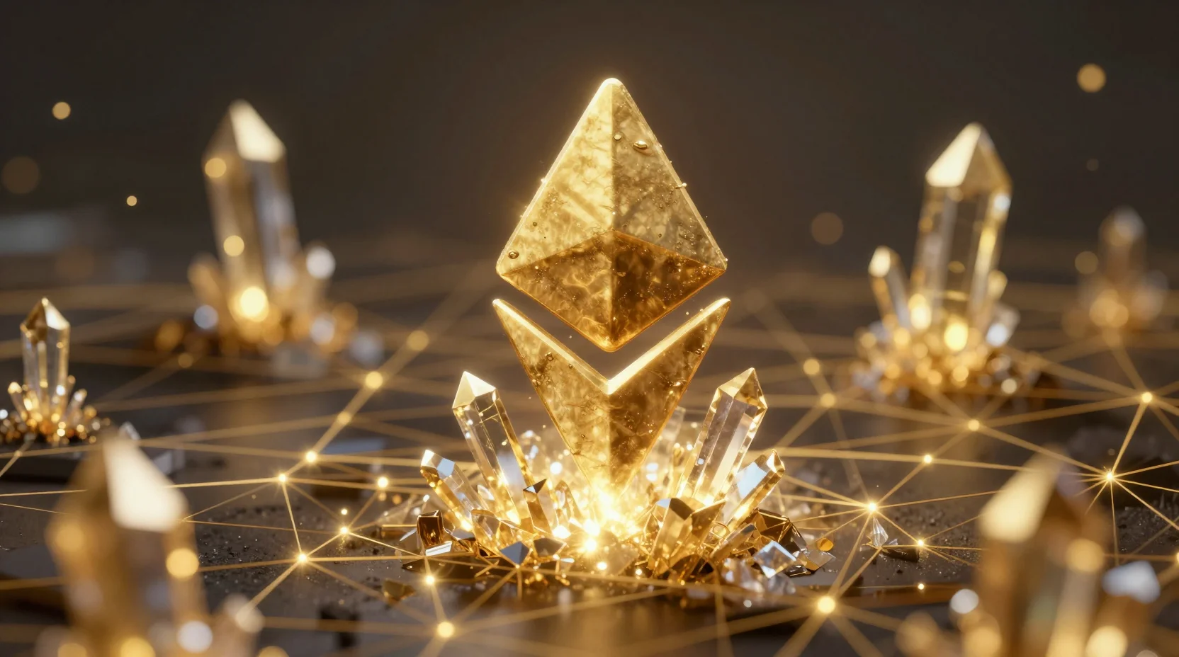 MegaETH blockchain visualization showing digital crystals and transaction networks