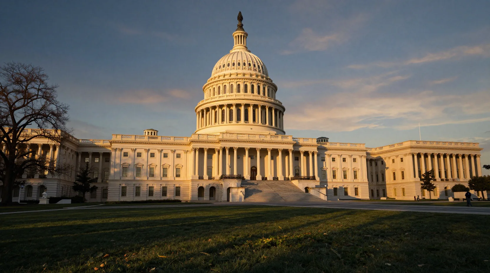 US Capitol building at dusk with dramatic lighting