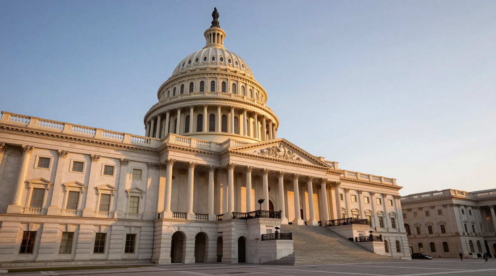 United States Capitol building at dusk with storm clouds gathering