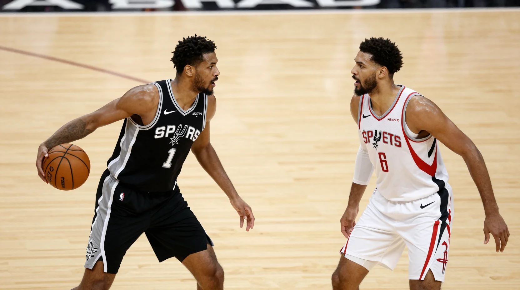 NBA game scene showing Spurs vs Rockets matchup intensity