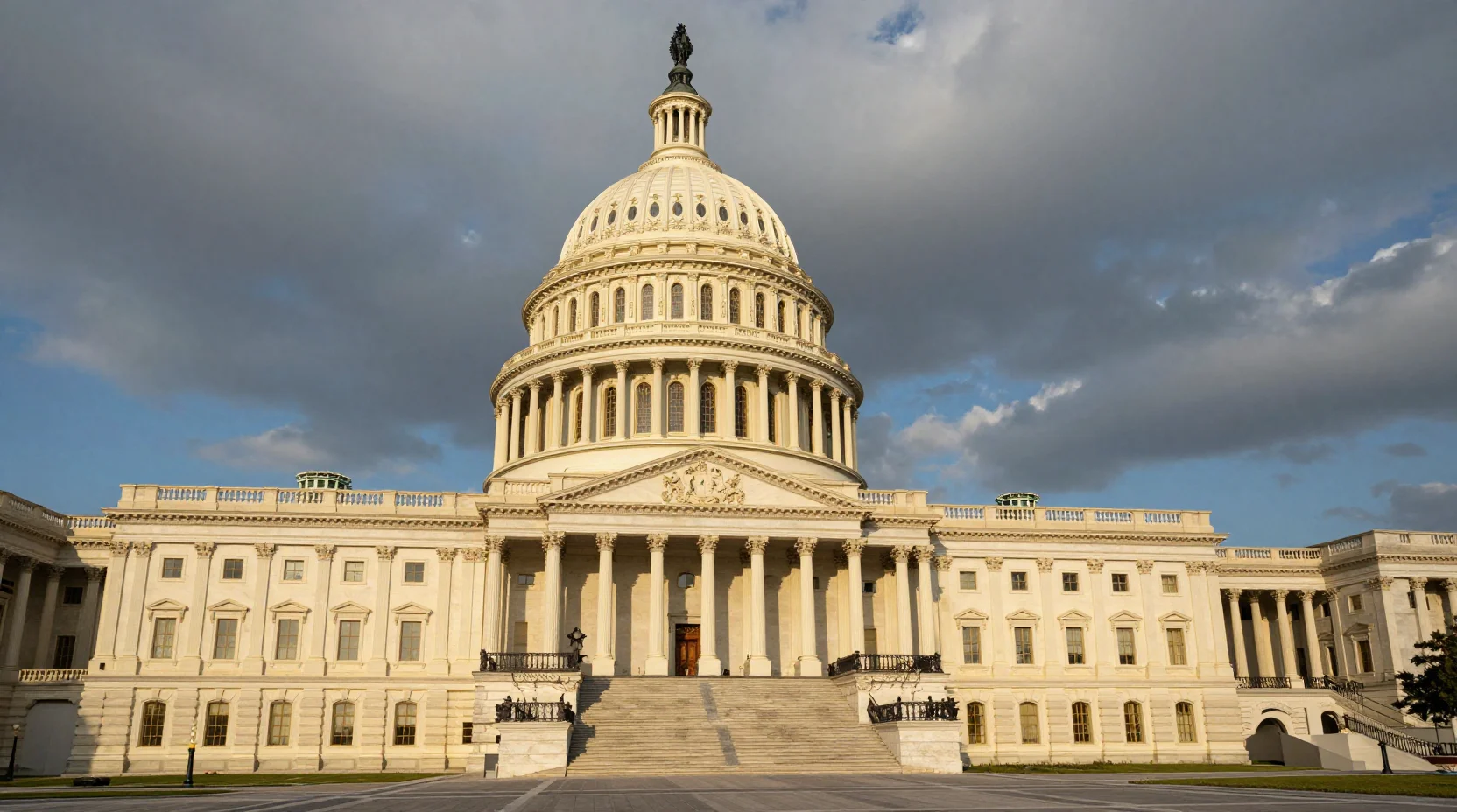 United States Capitol at golden hour with dramatic sky