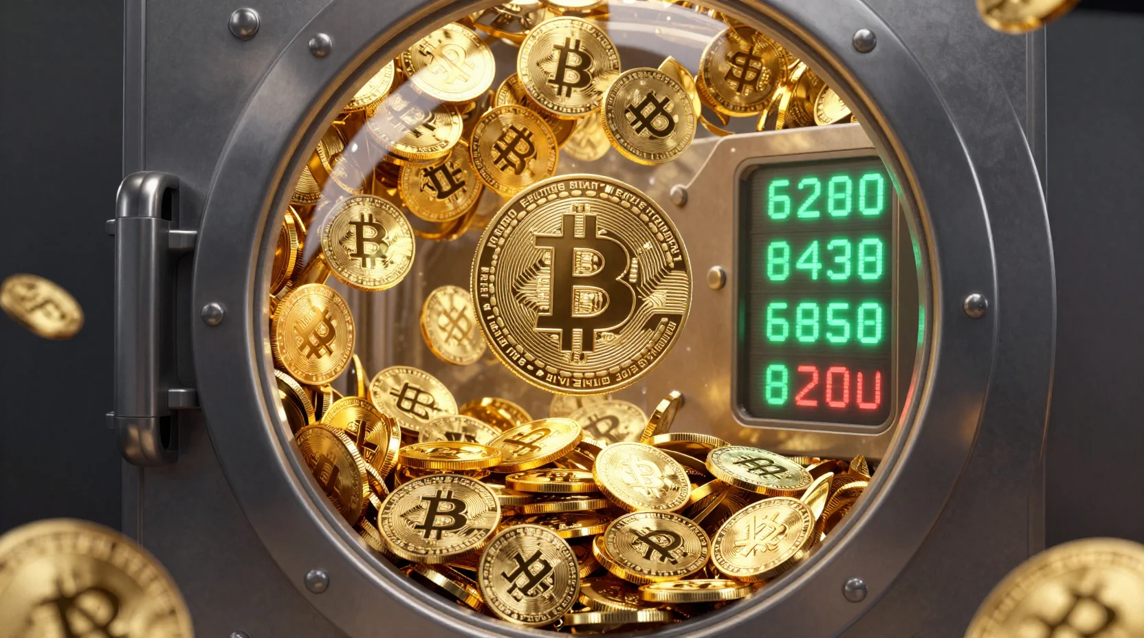 Digital visualization of cryptocurrency accumulation with golden XRP tokens flowing into a massive vault