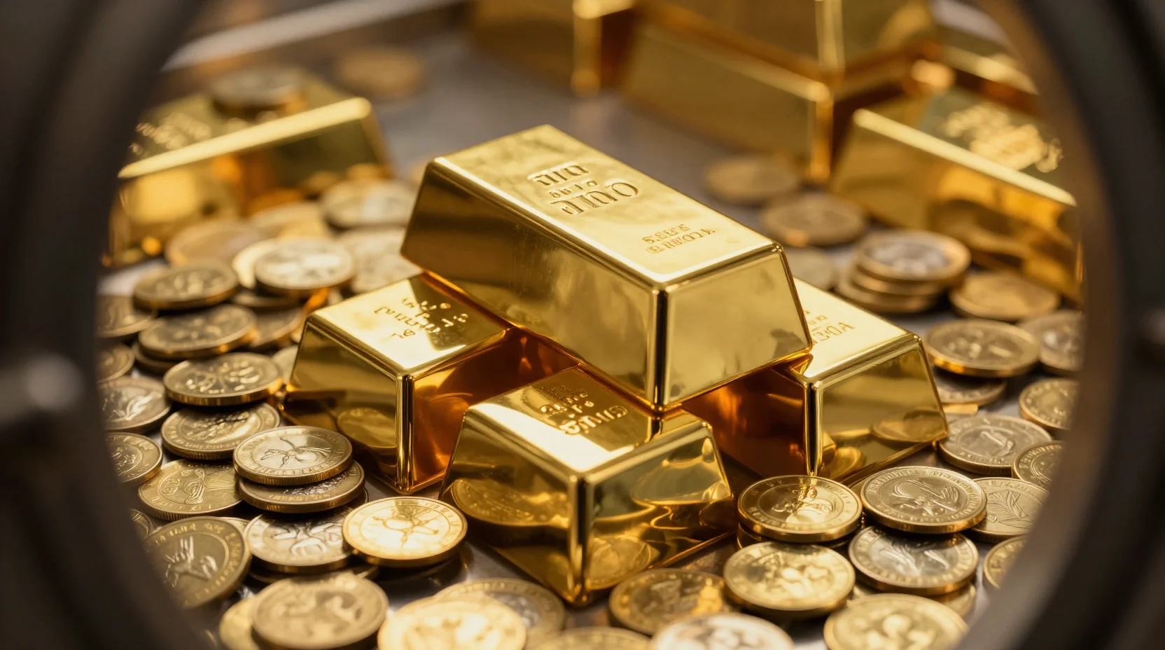 Gold bars in secure vault representing safe-haven asset