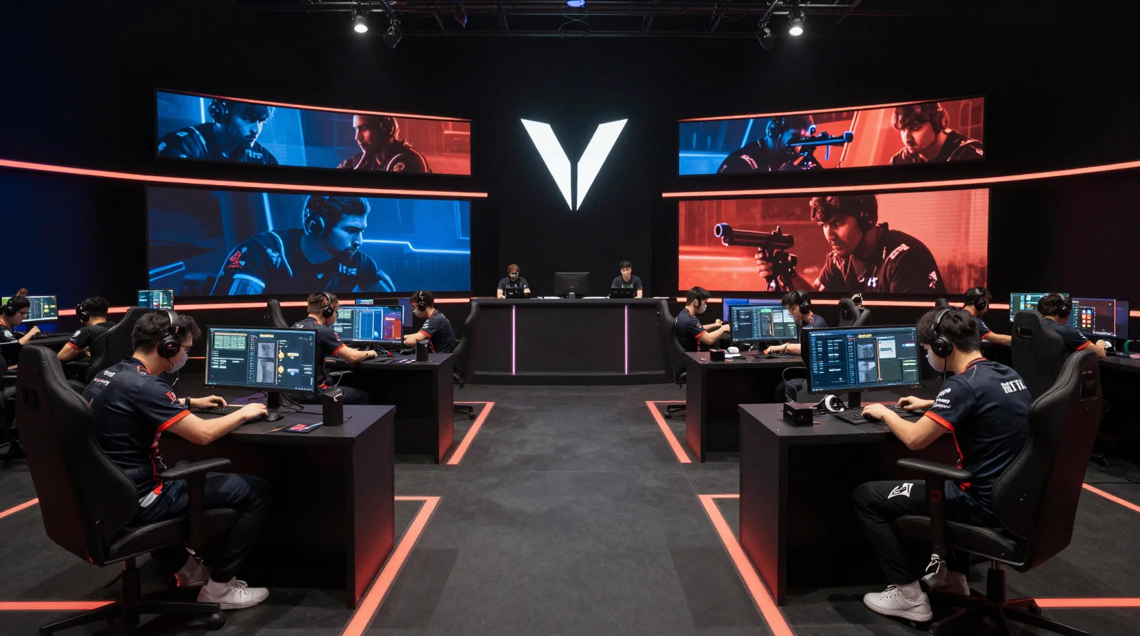 Esports arena scene showing intense Counter-Strike tournament match