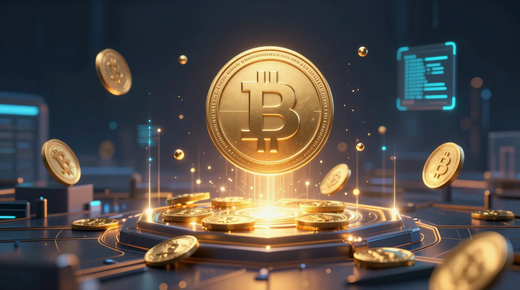 DeFi protocol launch visualization showing ascending tokens and blockchain foundation