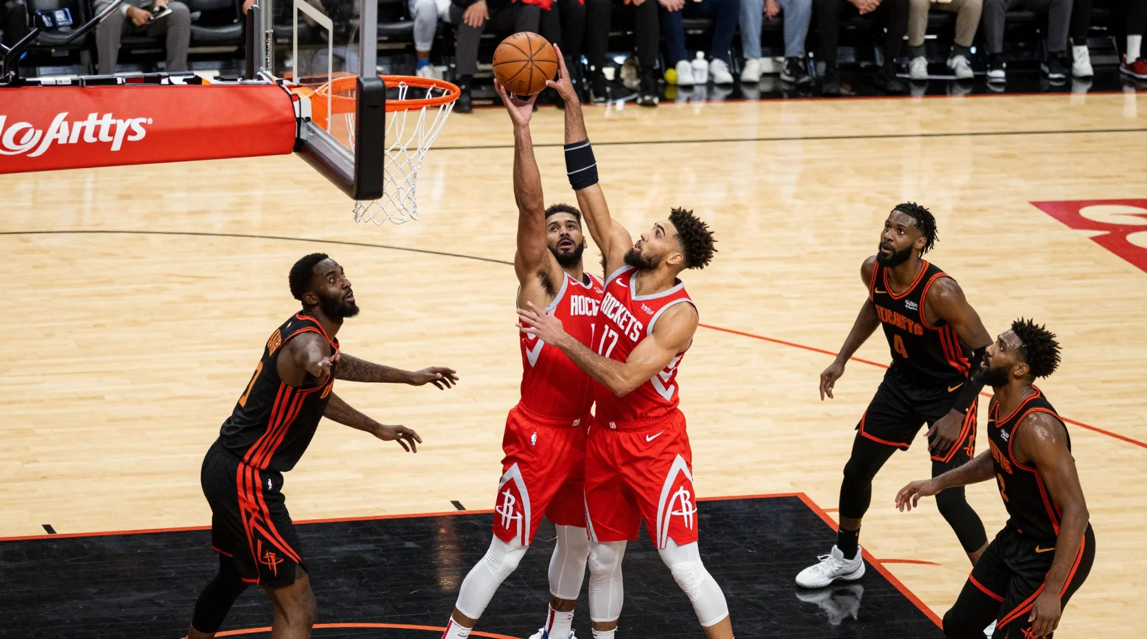 NBA game action between Houston Rockets and Atlanta Hawks