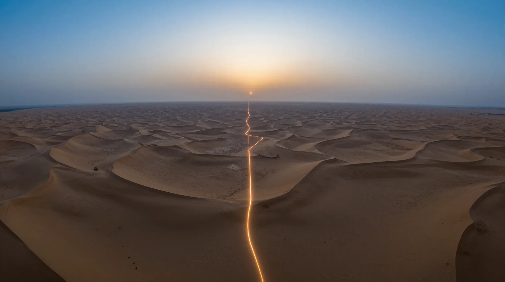 Geopolitical tension visualization - desert landscape at twilight
