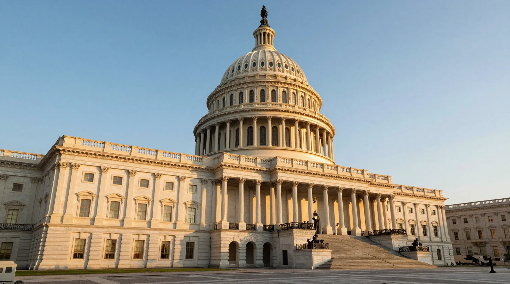 The United States Capitol building at golden hour with dramatic sky symbolizing critical decisions