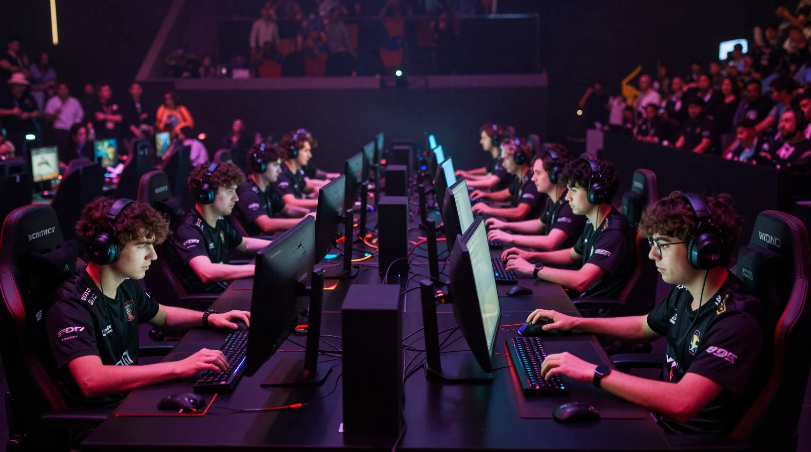 High-stakes Counter-Strike esports match in packed arena