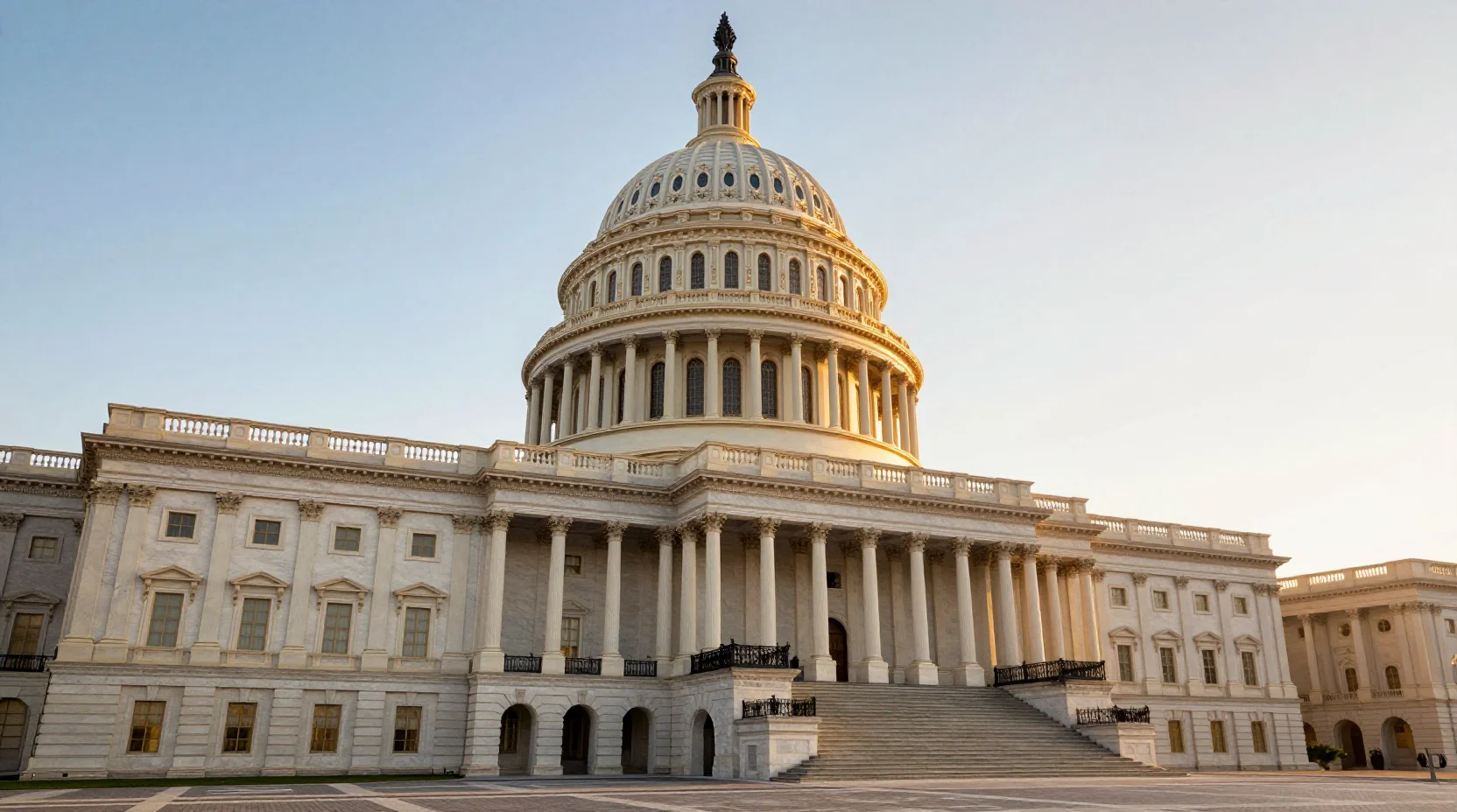The United States Capitol building at golden hour, symbolizing the gravity of government decisions and the approaching uncertainty of a potential shutdown